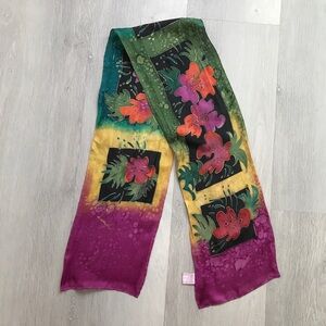 JAVANA SILK SCARF COLOR BLOCK LONG RECTANGLE VACATION WOMENS